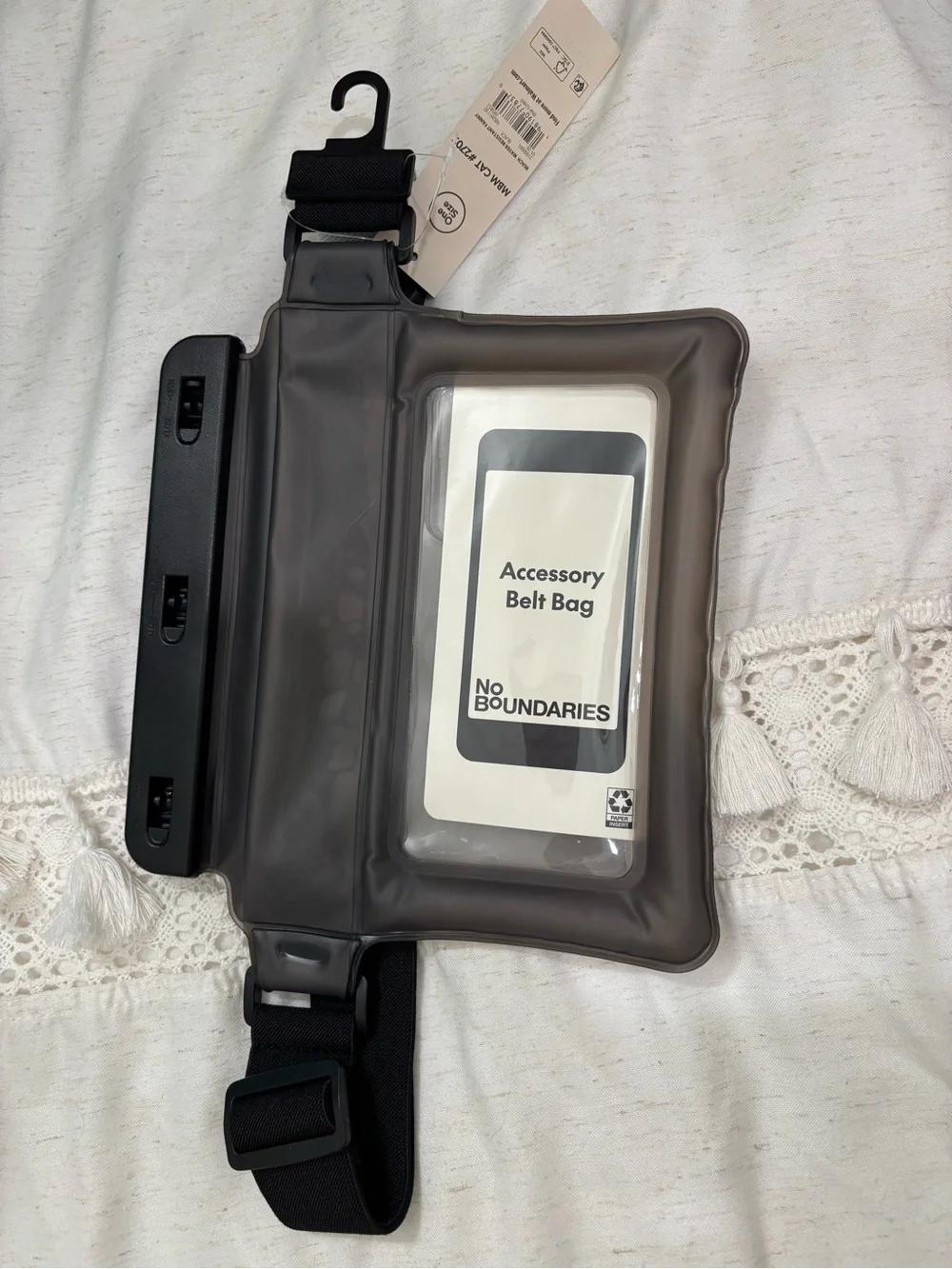 Gray Water Resistant Accessory Belt Bag with Black Strap